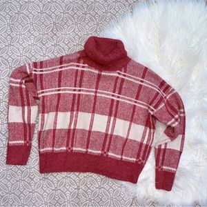 Red & Cream Women’s Plaid Turtleneck Sweater Blue B Size M/L